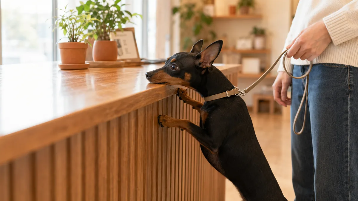 初めてペットホテル受付に来た子犬