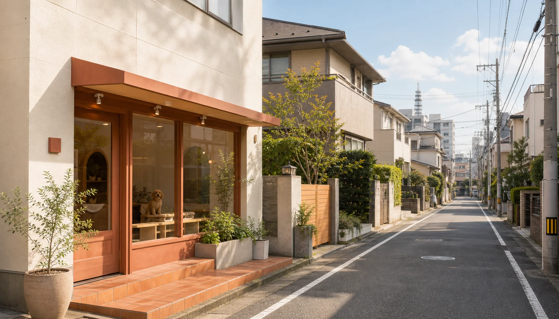 愛知のペットホテル外観と地域住宅街