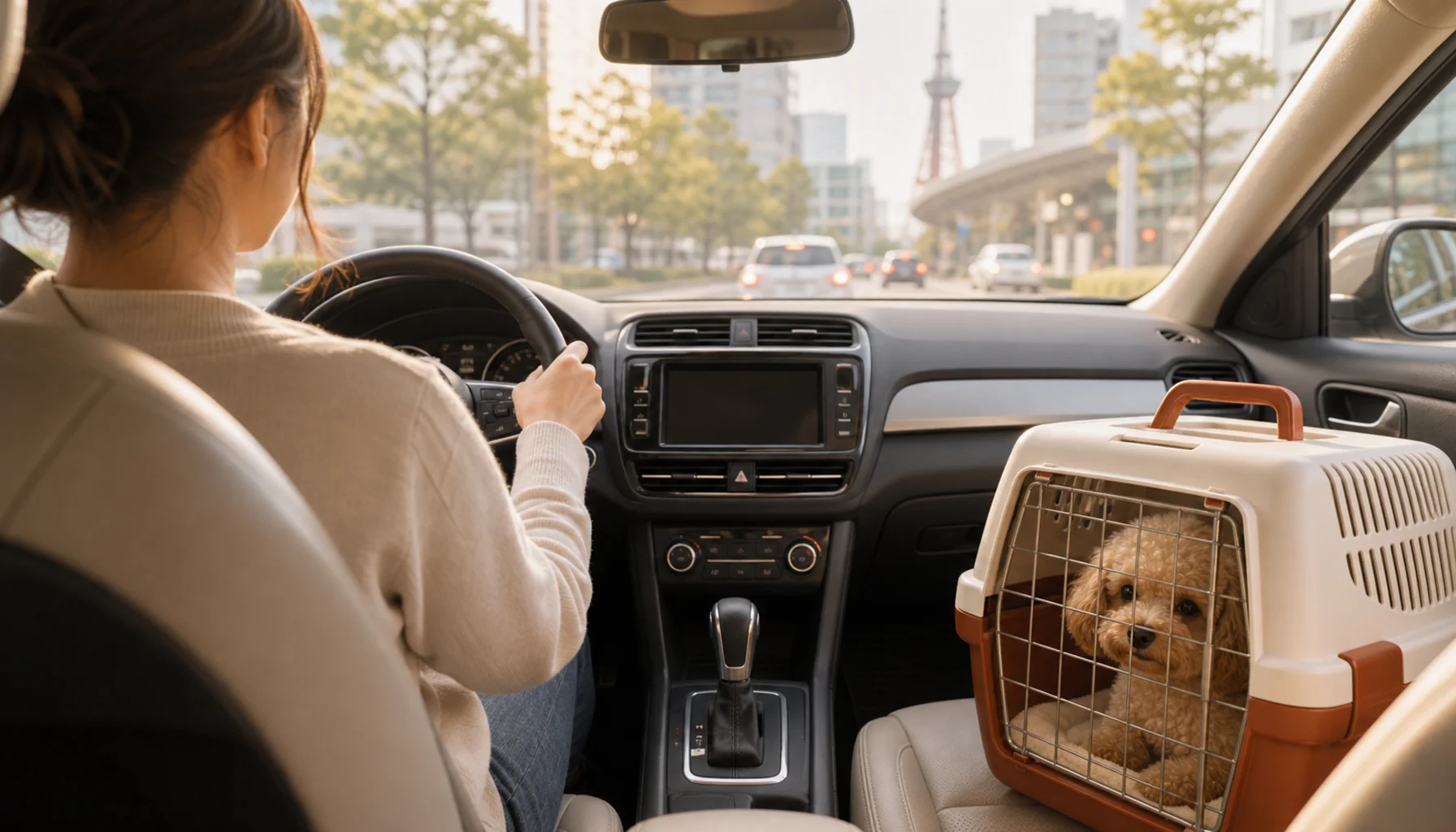 車社会名古屋でペット移動する飼い主の運転シーン