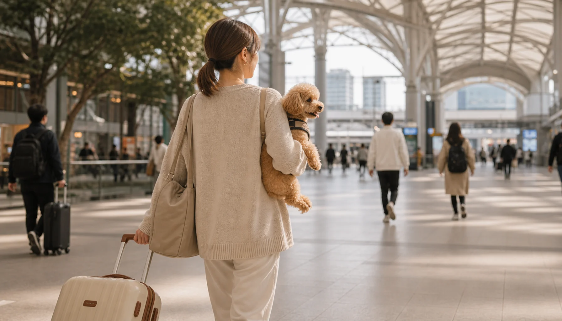 九州旅行ハブ都市でペット預けをする旅行者