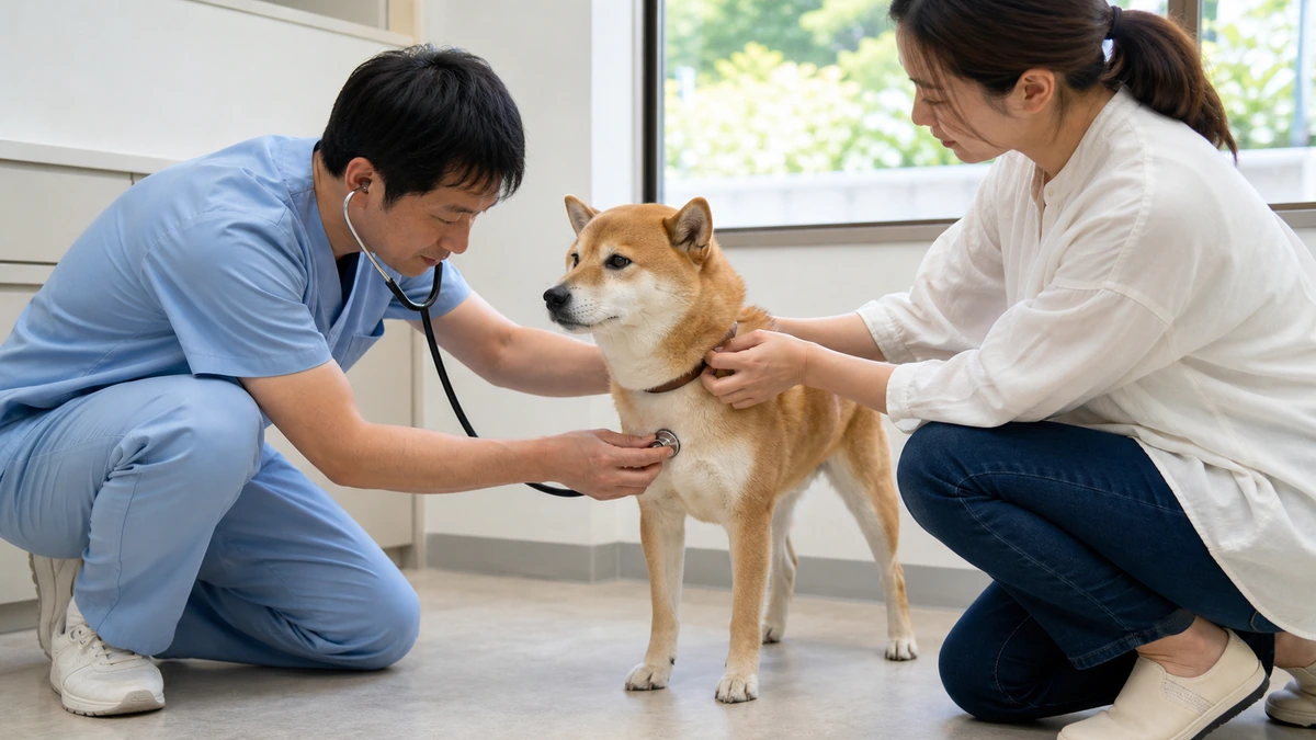 群馬県の動物病院の診察室で犬を診る獣医師