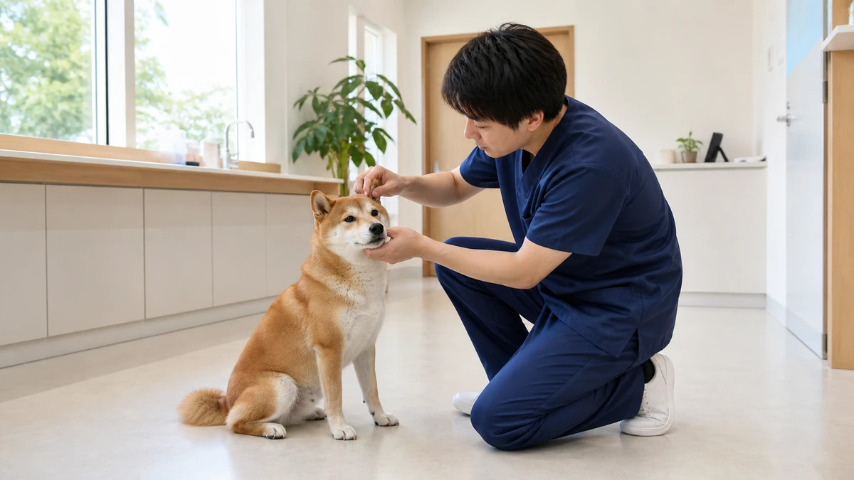 宮崎市の動物病院で獣医師がペットの様子を確認している様子