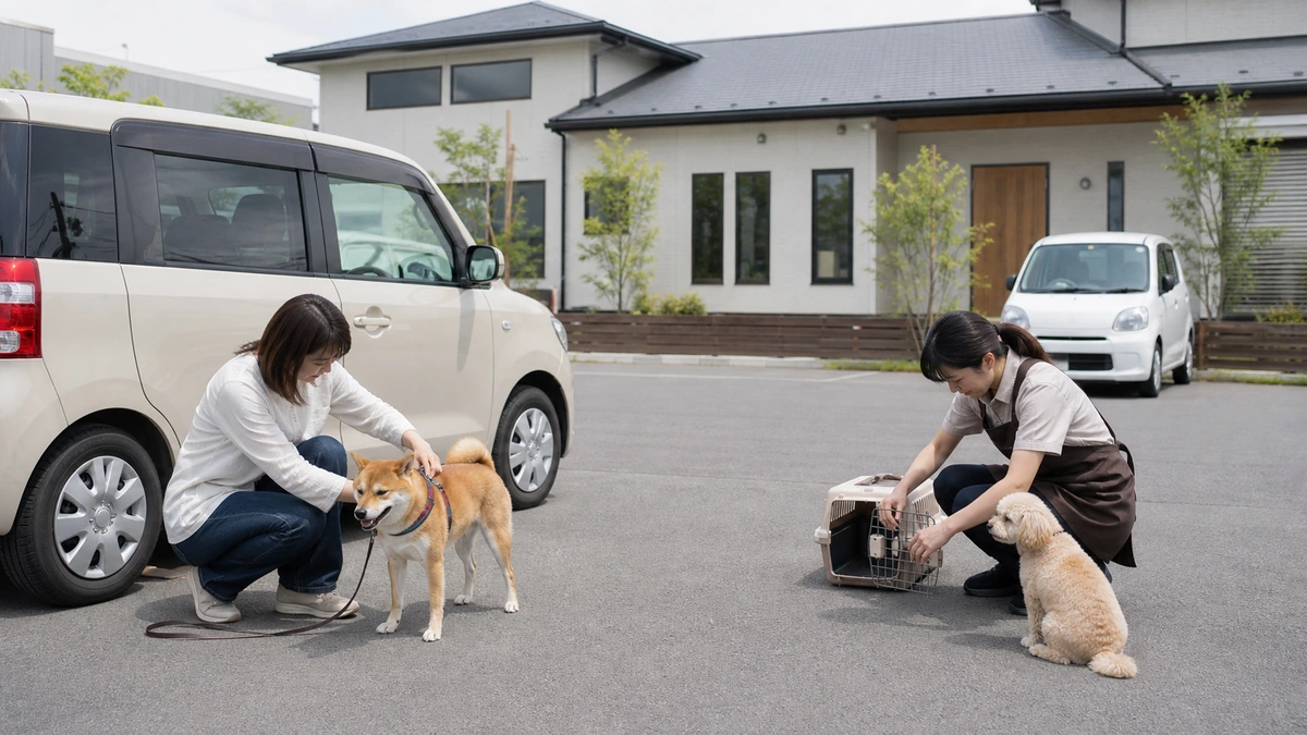 栃木県の郊外にあるトリミングサロン兼ペットホテルの駐車場